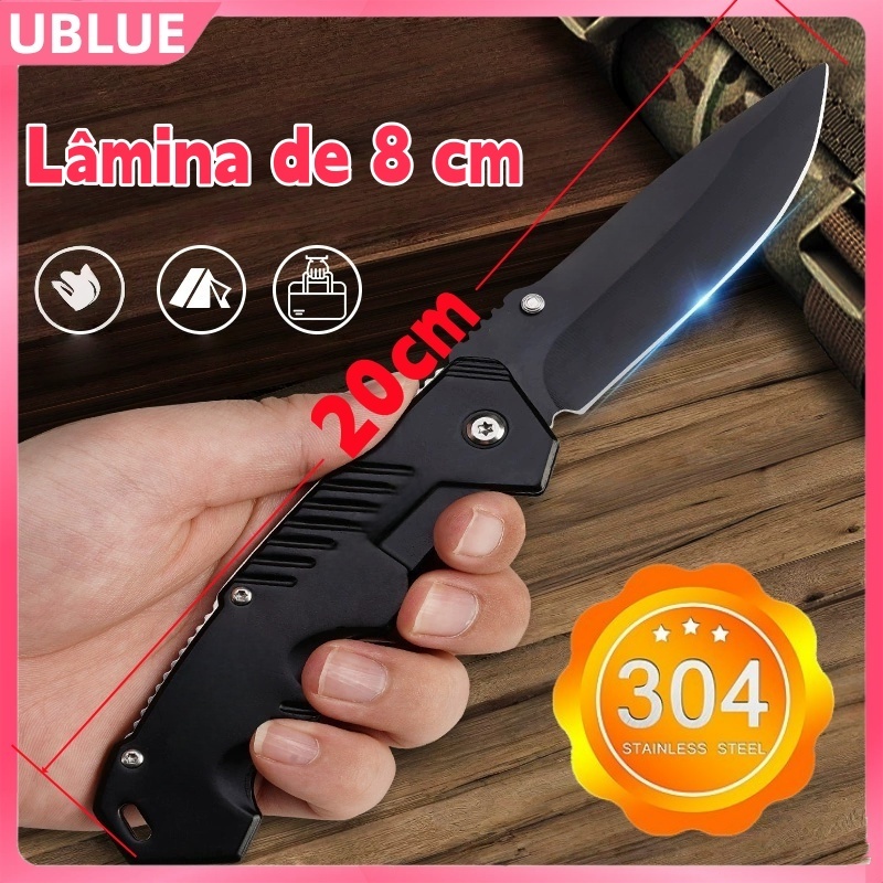 20cm Canivete Dobrável Aço Inox Afiado Corte Pre