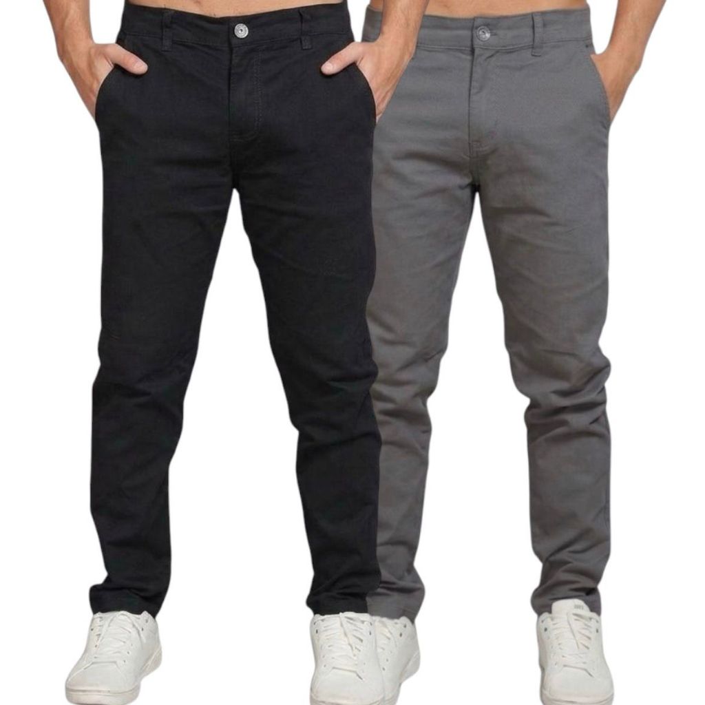 Kit 2 Calças Sarja Masculina Premium Slim Com Ela