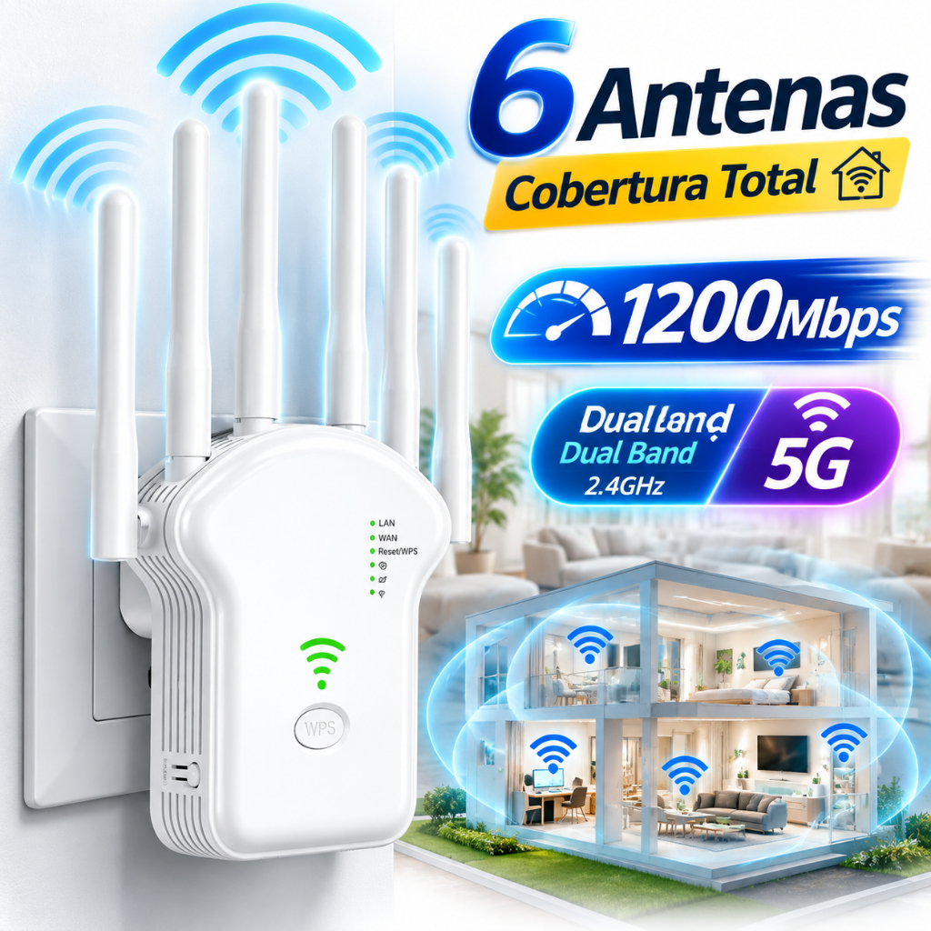 Repetidor Wifi 2800m 6 Antenas Roteador Amplificad