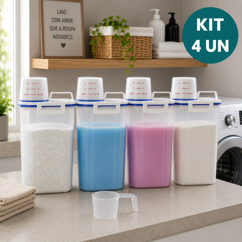 Kit 4 Potes Herméticos 2L Para Lavanderia Com Ved