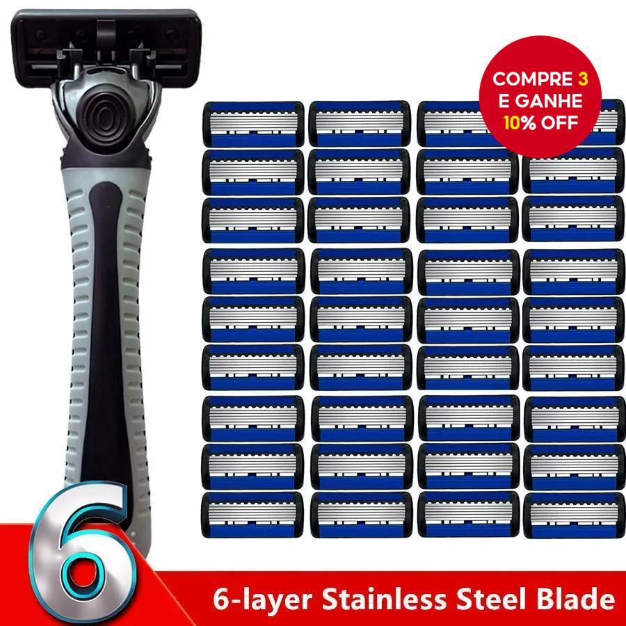 Barbeador Manual com 6 Lâminas Razor Classic para