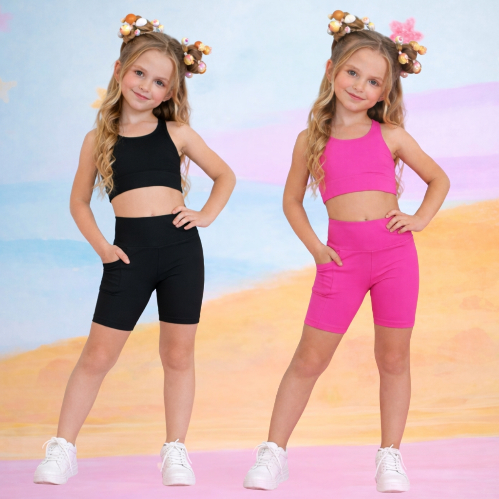 Kit 2 Conjunto treino infantil short academia fitn
