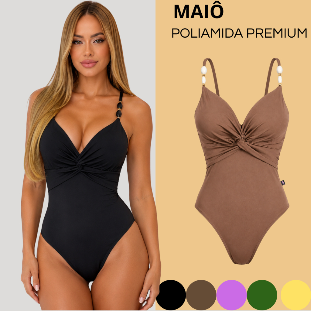 Maiô Body Feminino Moda Praia Decote Nó Bojo For