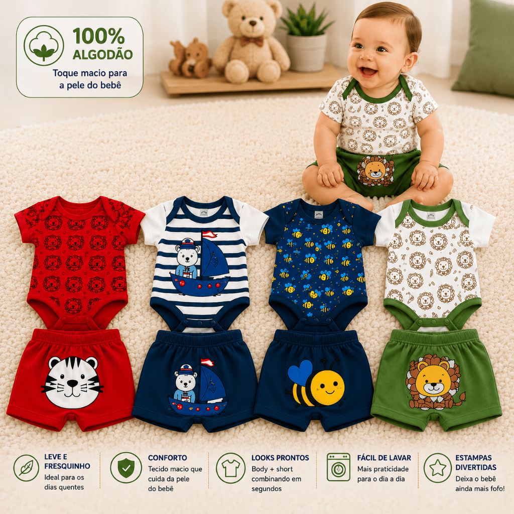 Kit Enxoval 6 Peças Body Bebê Infantil Menino An