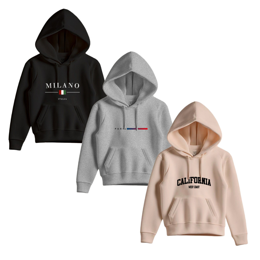 Kit 3 Moletom Canguru Masculino Milano Paris Calif