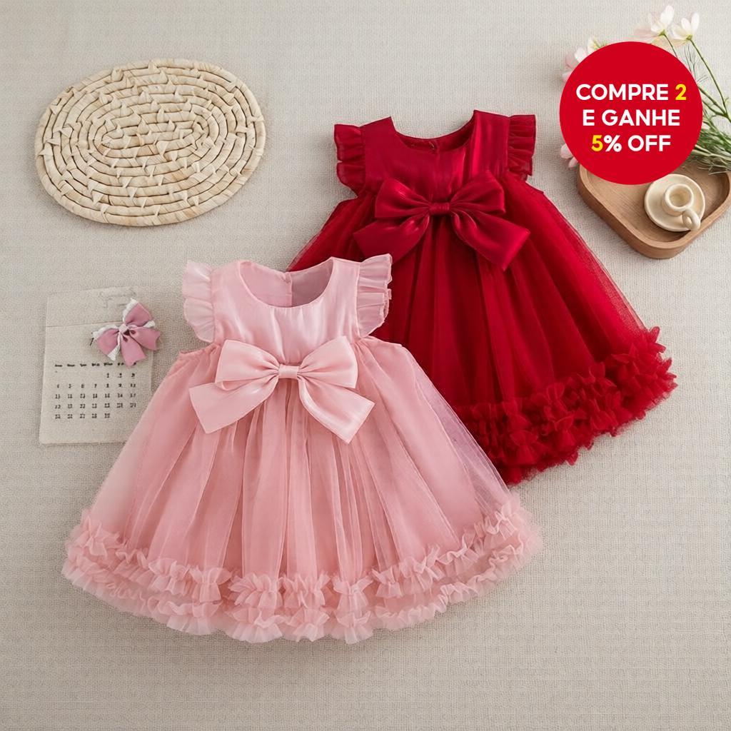 Vestido de Chiffon para Menina com Laço Fofo  Cor