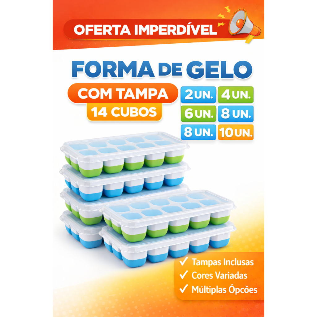 Forma de Gelo com Tampa Rígida Fundo Silicone Fle
