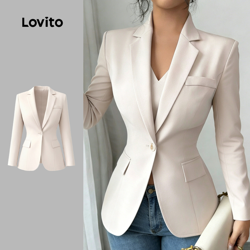 Lovito Elegante Blazer Feminino com Botões Fronta