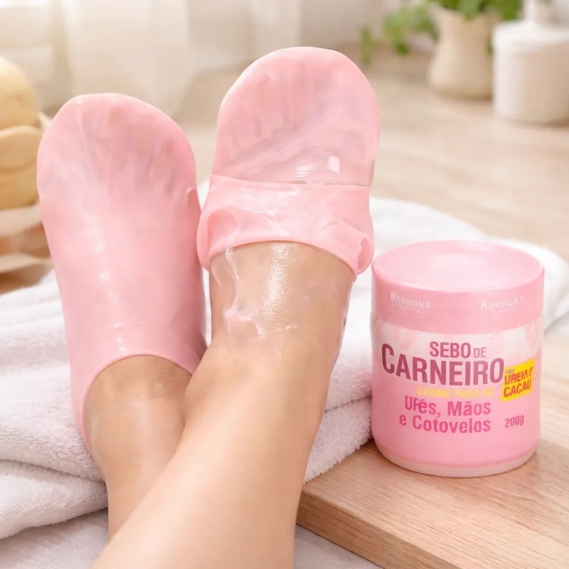 Kit Meia Silicone Hidratante Pés + Creme Hidratan