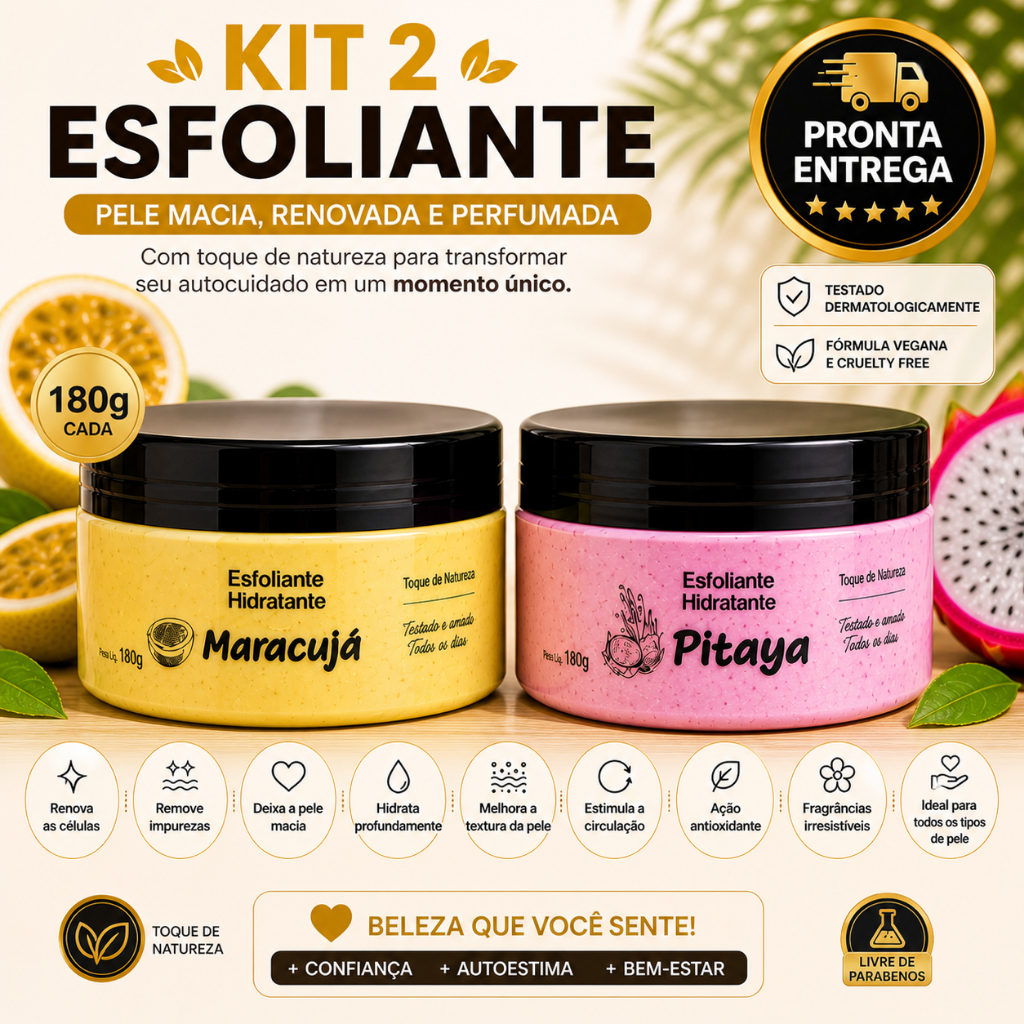 KIt 2 esfoliantes hidratantes 180 g corpo e rosto,