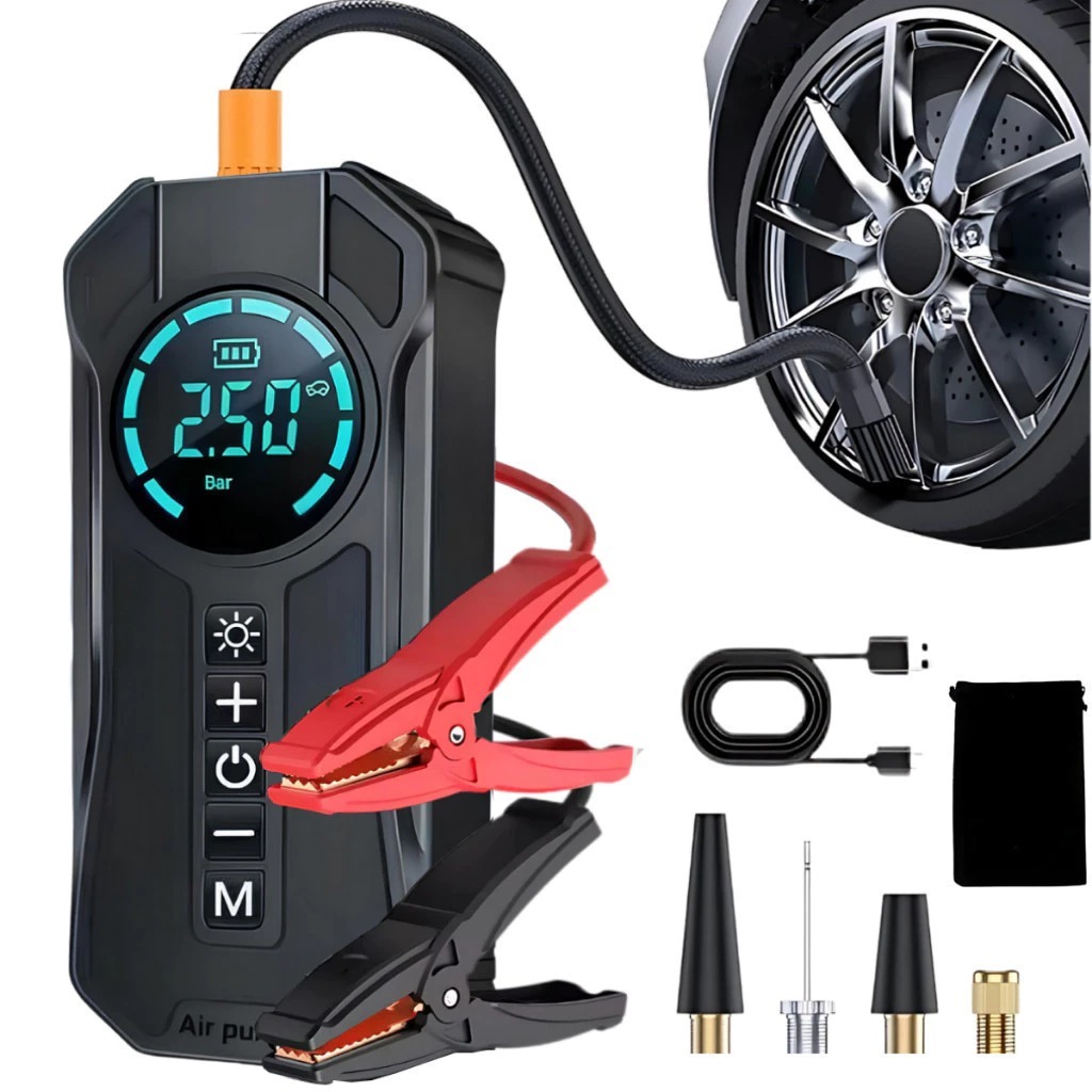 Bomba de Ar Portátil Compressor 4 em 1 Power Bank