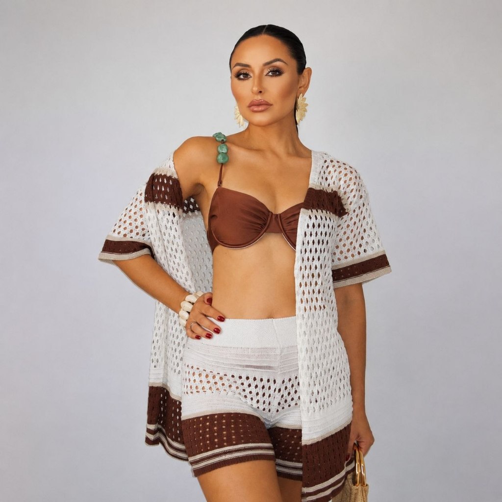 Conjunto Saída de Praia  Listrado Feminino de Tri