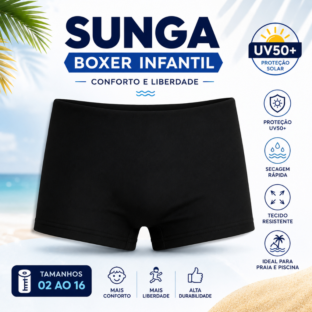 Sunga Boxer Infantil Juvenil Menino Lisa Proteçã