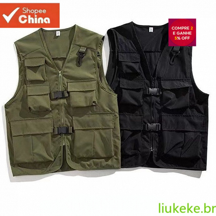 Colete Tático Cargo Sem Mangas Casual Masculino J