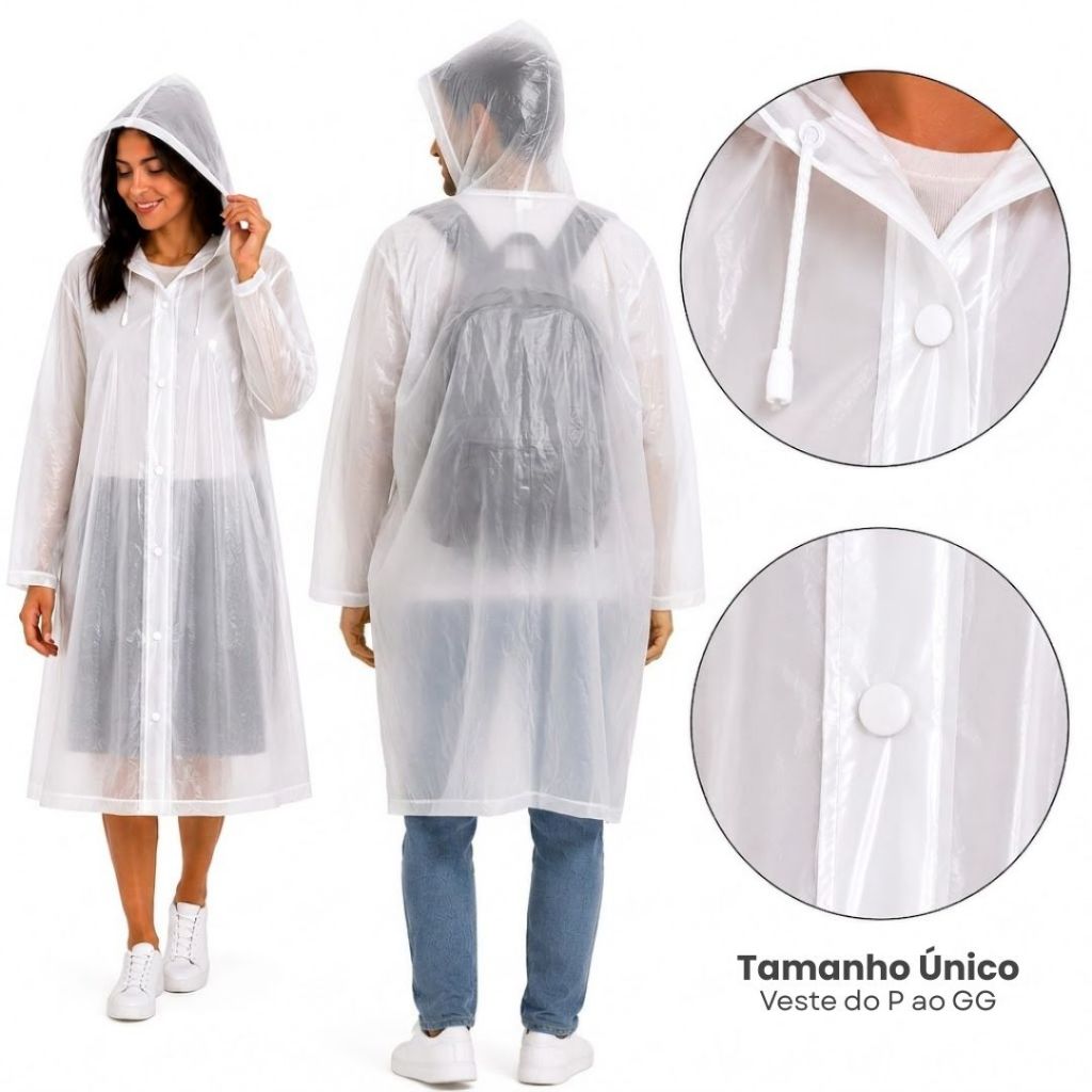 Capa de Chuva Transparente Impermeável Adulto Uni