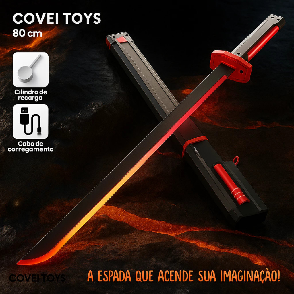 KIT Espada Samurai Grande 80Cm Katana Com Led RGB
