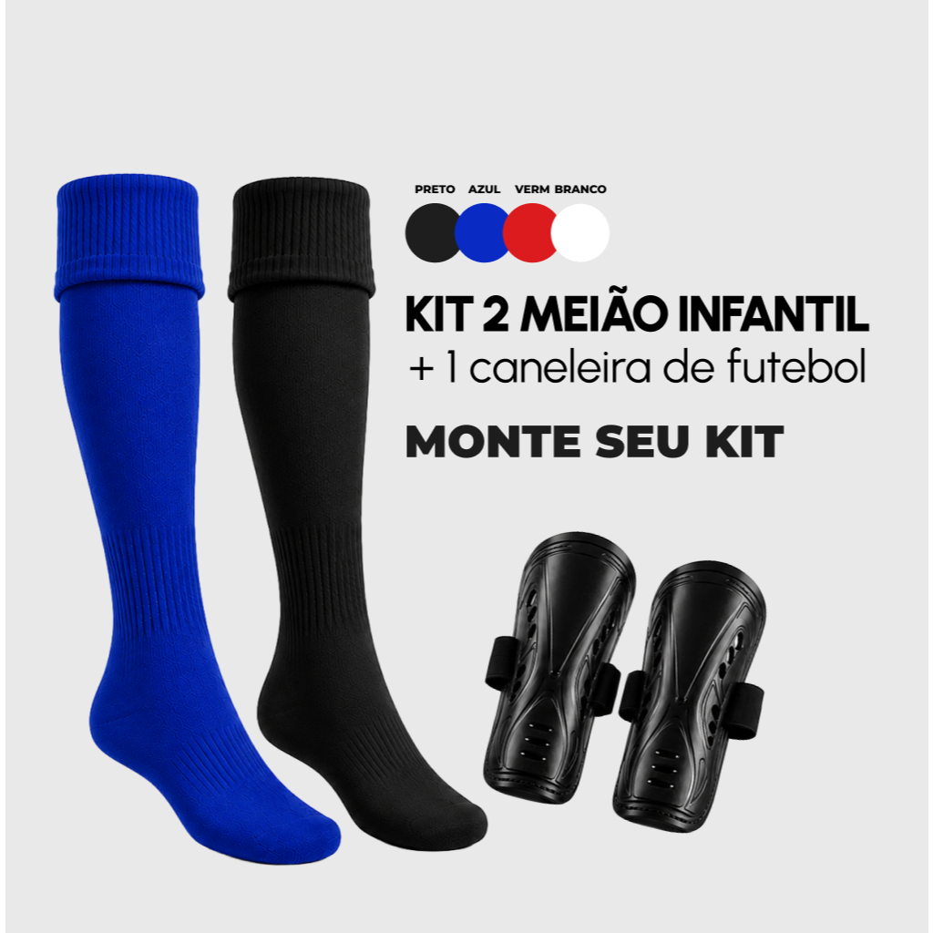 Kit 2 Meião Infantil/Juvenil + 1 Caneleira De Fut