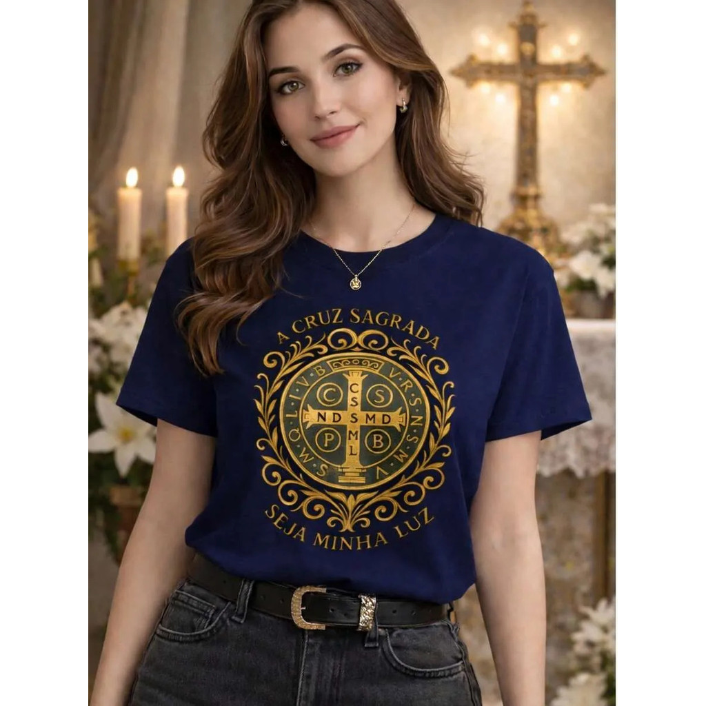 Camiseta Católic A Cruz Sagrada Casual Conforto 1