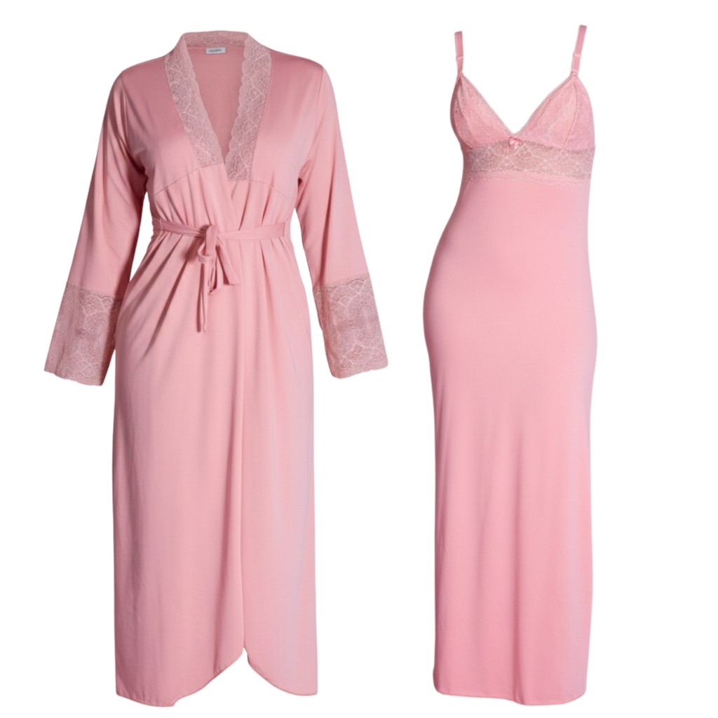Kit  Robe Roupão e Camisola Amamentação Longos 