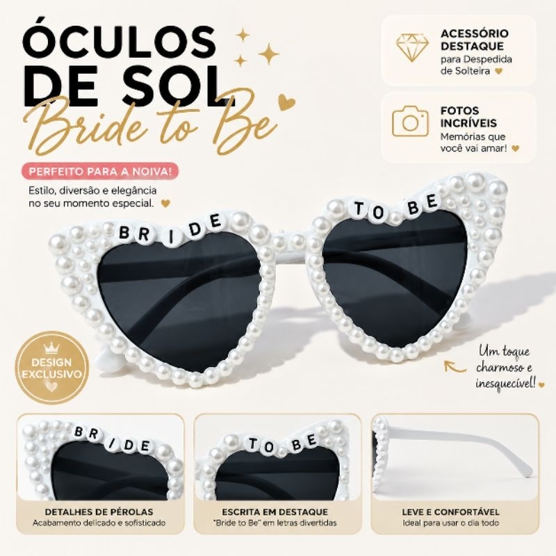 Óculos Bride To Be com Pérolas para Despedida de