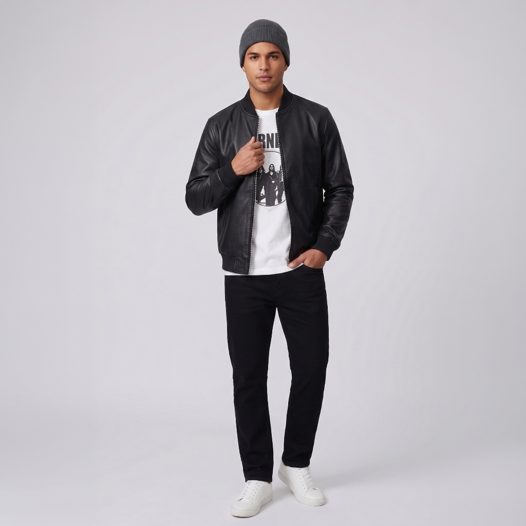 Jaqueta Masculina Courino Couro PU Casaco Motoquei
