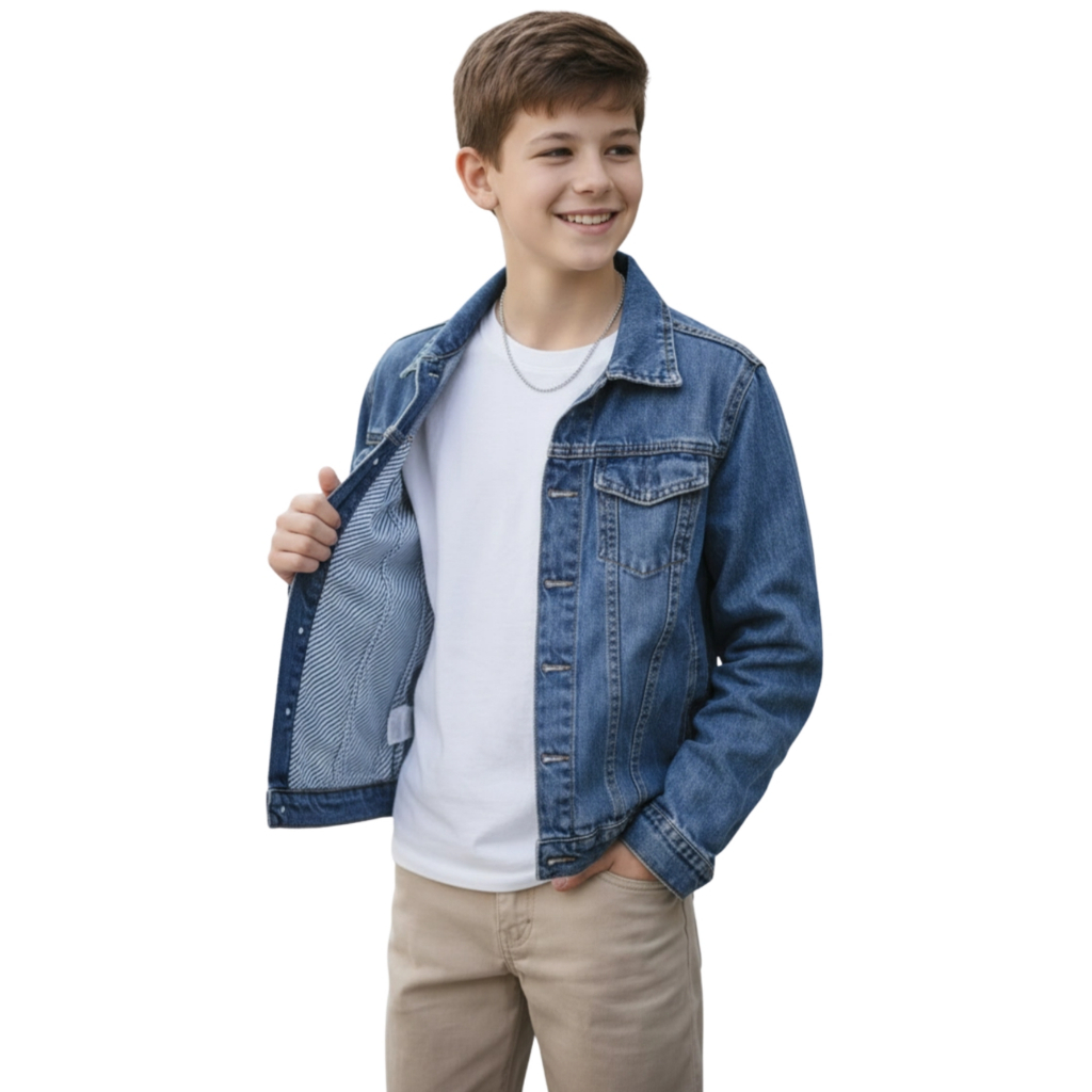 Jaqueta Jeans Masculina Infantil Menino Manga Long