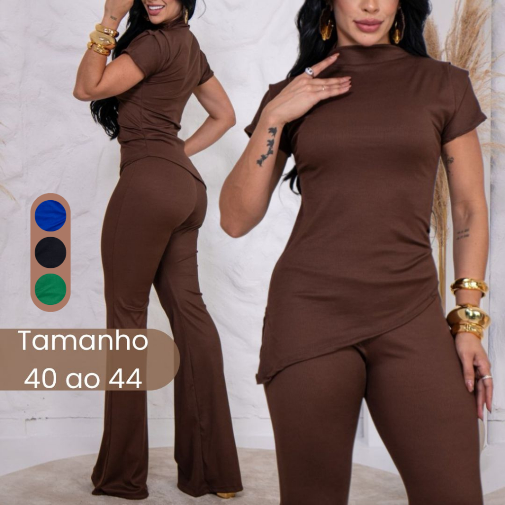 Conjunto Feminino Calça Pantalona e Blusa Manga C