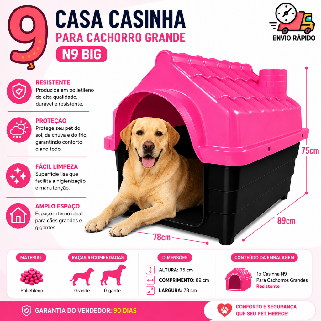 Casinha Plástica Desmontável Cachorros Cães Gra