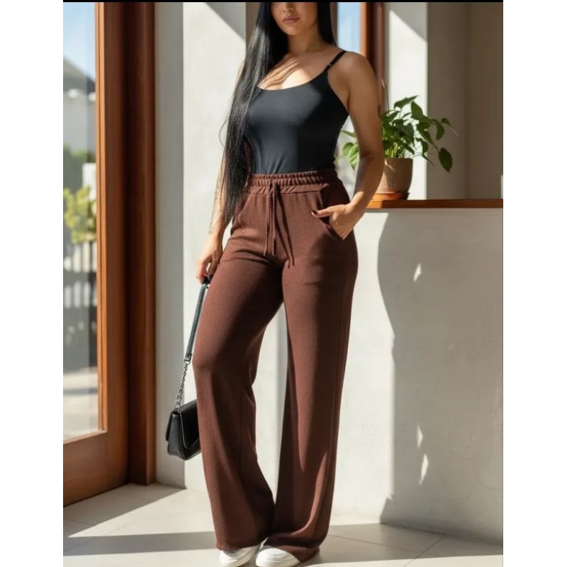 Calça Pantalona Com Bolso Feminina Lanzinha Inver