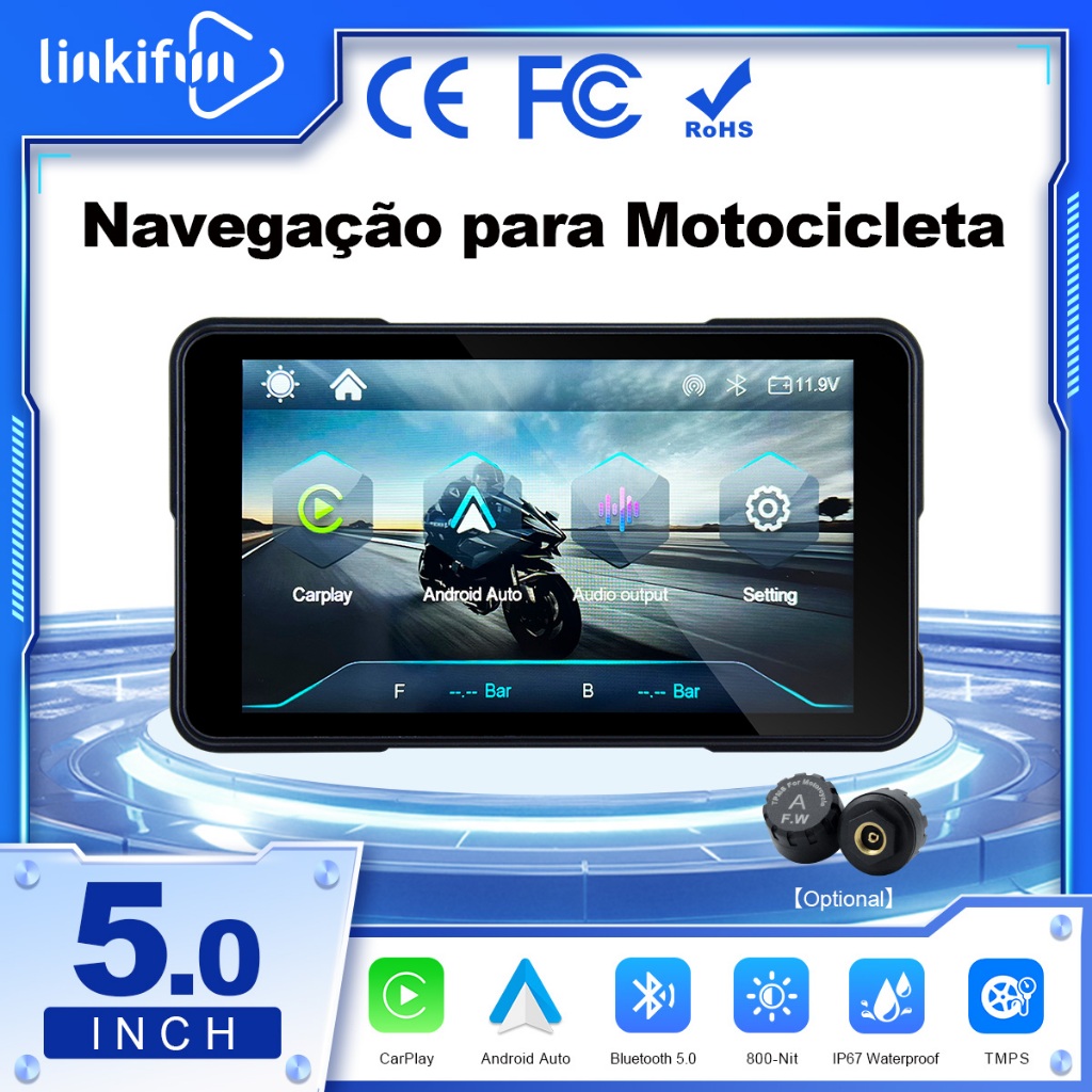 Linkifun MT11B Tela 5 para Moto, CarPlay/Android A
