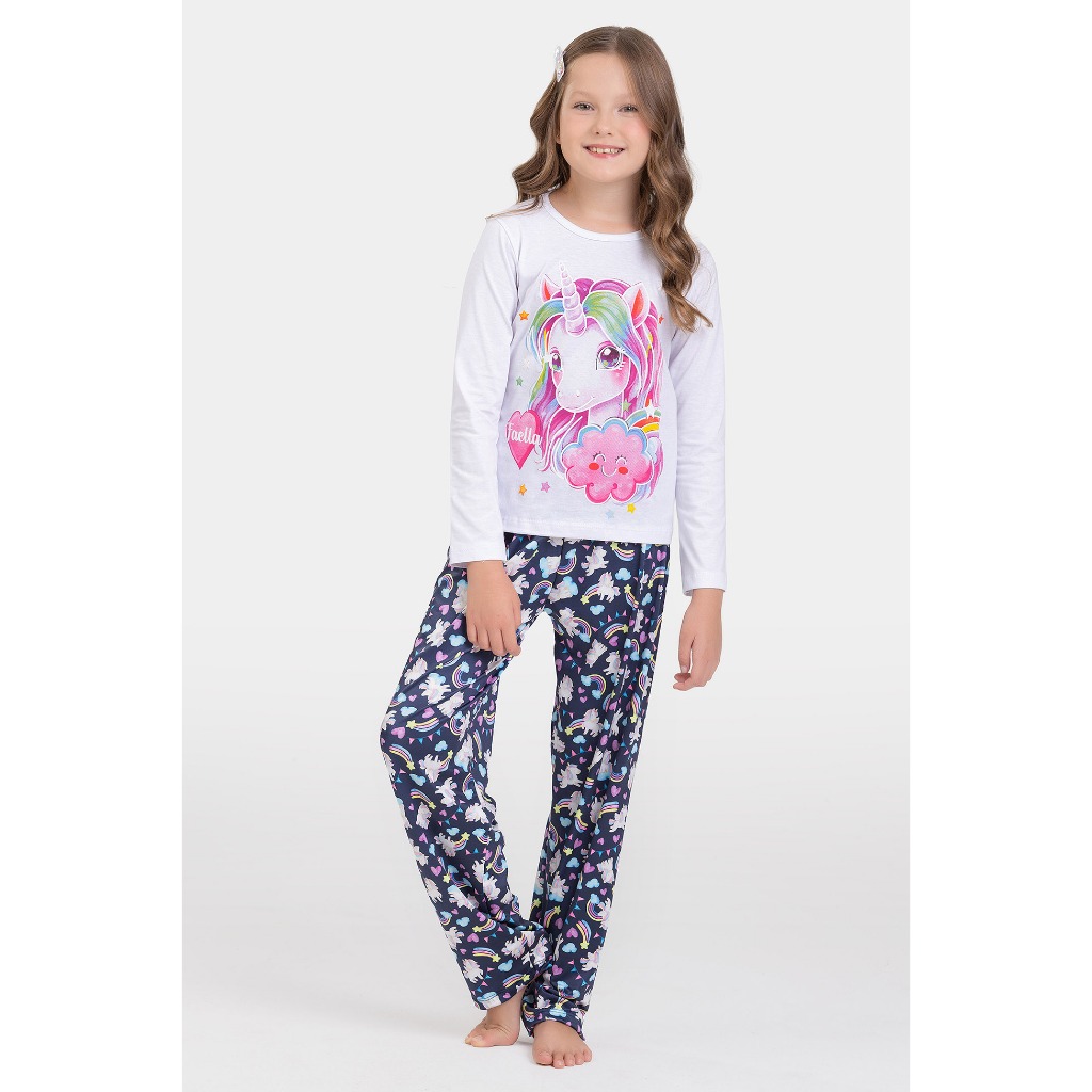 Pijama Infantil Manga Longa Feminino Unicórnio Br