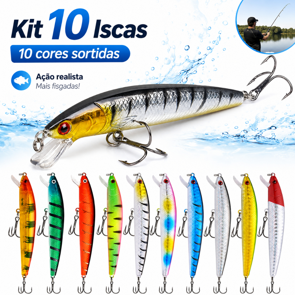 Kit 10 Iscas Artificiais Importadas 1/2 Meia Água