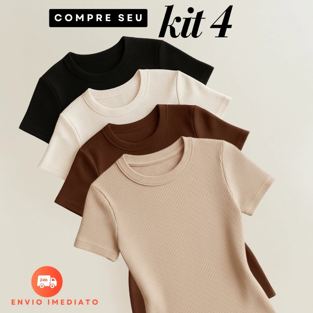 Kit 4 Blusas Feminina Ribana Canelado Básica Casu