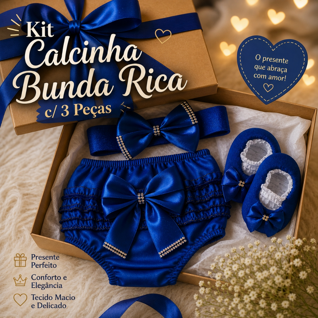 Kit Calcinha Bunda Rica Luxo com 3 Peças Presente