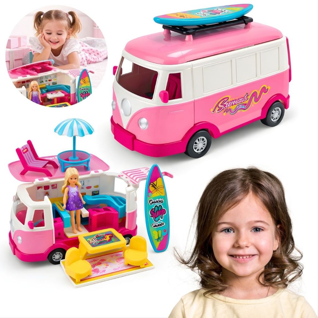 Brinquedo Carrinho De Boneca Rosa de Menina Com Bo