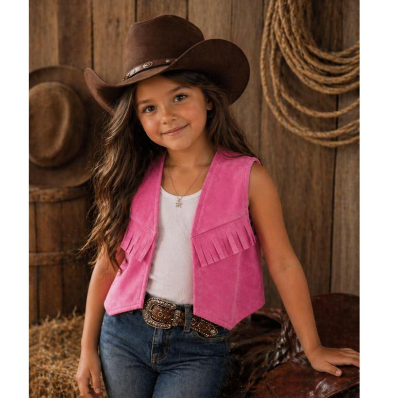 Colete Country Infantil Franja Camurça Estilo Cow
