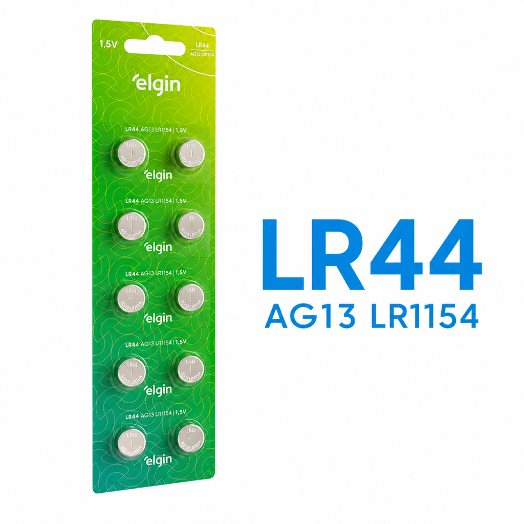 Bateria Pilha Moeda Elgin LR44 AG13 Cartela 10,20,