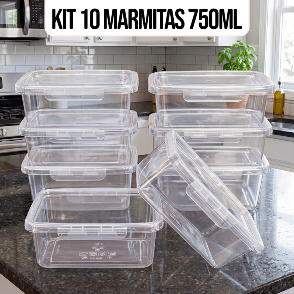 Kit 10 Marmitas Potes 750ml Travas Laterais hermet