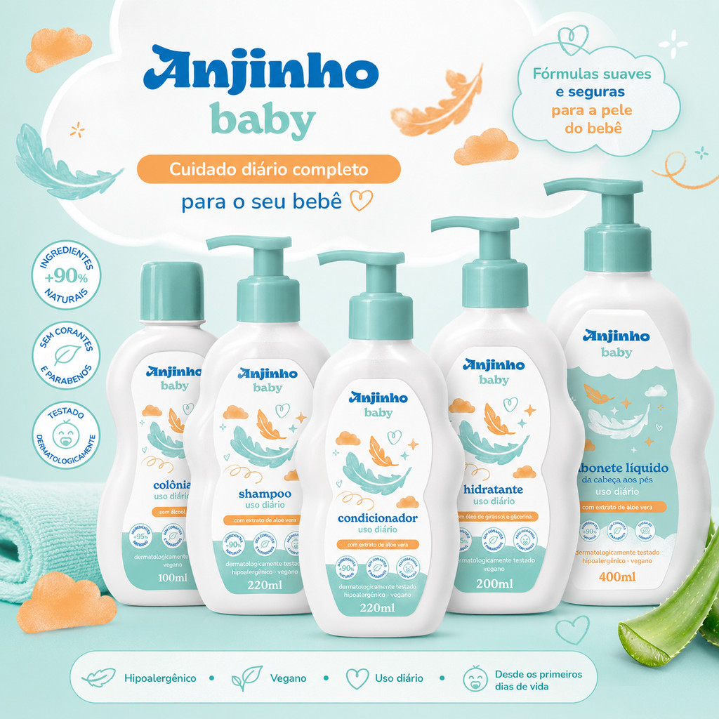 Kit Completo Anjinho Baby 5 Produtos Shampoo Condi