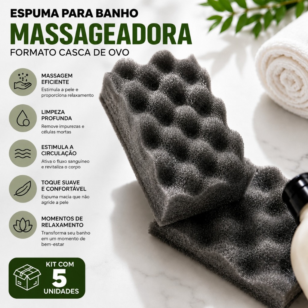 Kit 5 Espumas Para Banho Massageadora Casca De Ovo
