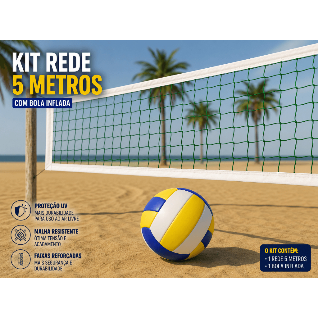 Kit Rede de Vôlei 5 Metros com Bola Vai Inflada(c
