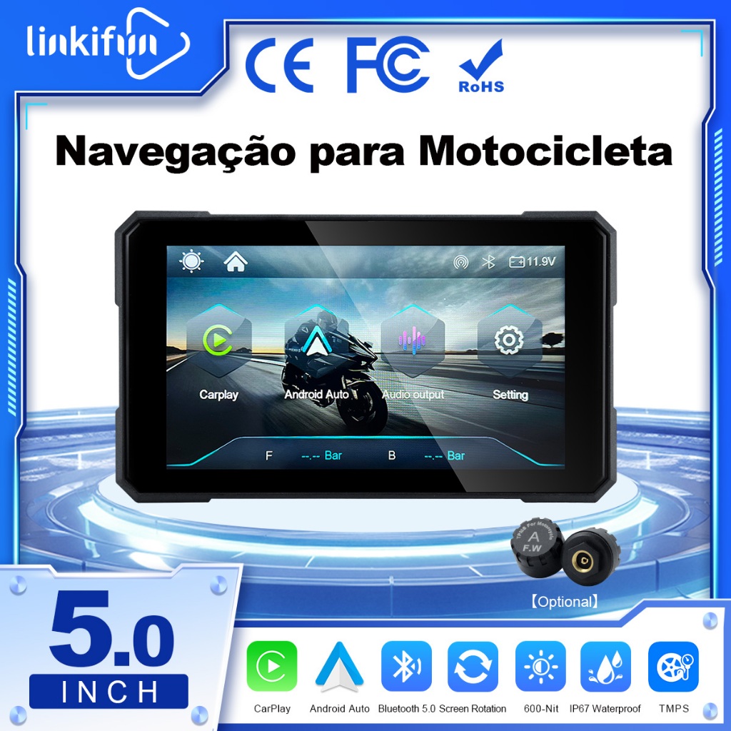Linkifun MT15 Tela 5 para Moto, CarPlay/Android Au