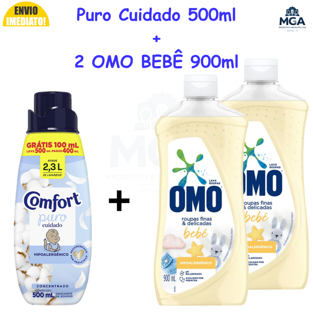 Kit OMO Bebê + Comfort Puro Cuidado 500ml Hipoale