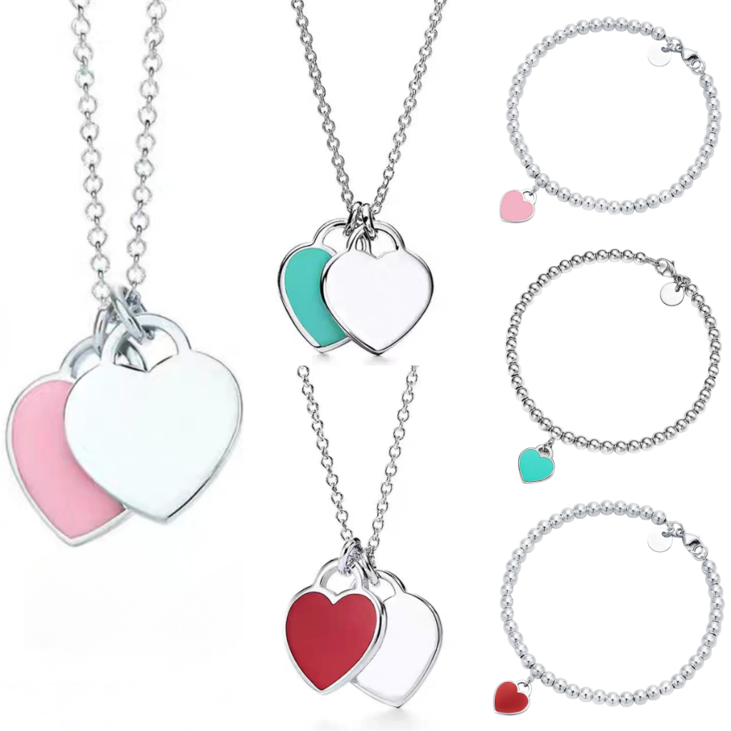 Conjunto Colar e Pulseira Coração Feminino Prata
