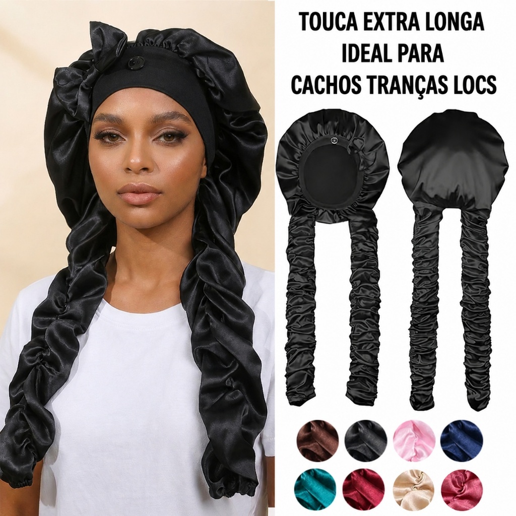 Gorro De Cabelo Extra Longo De Cetim , Botão Elá