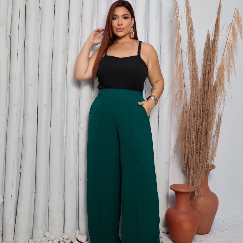 Calça Pantalona Com Forro Slim ao Plus Size Femin