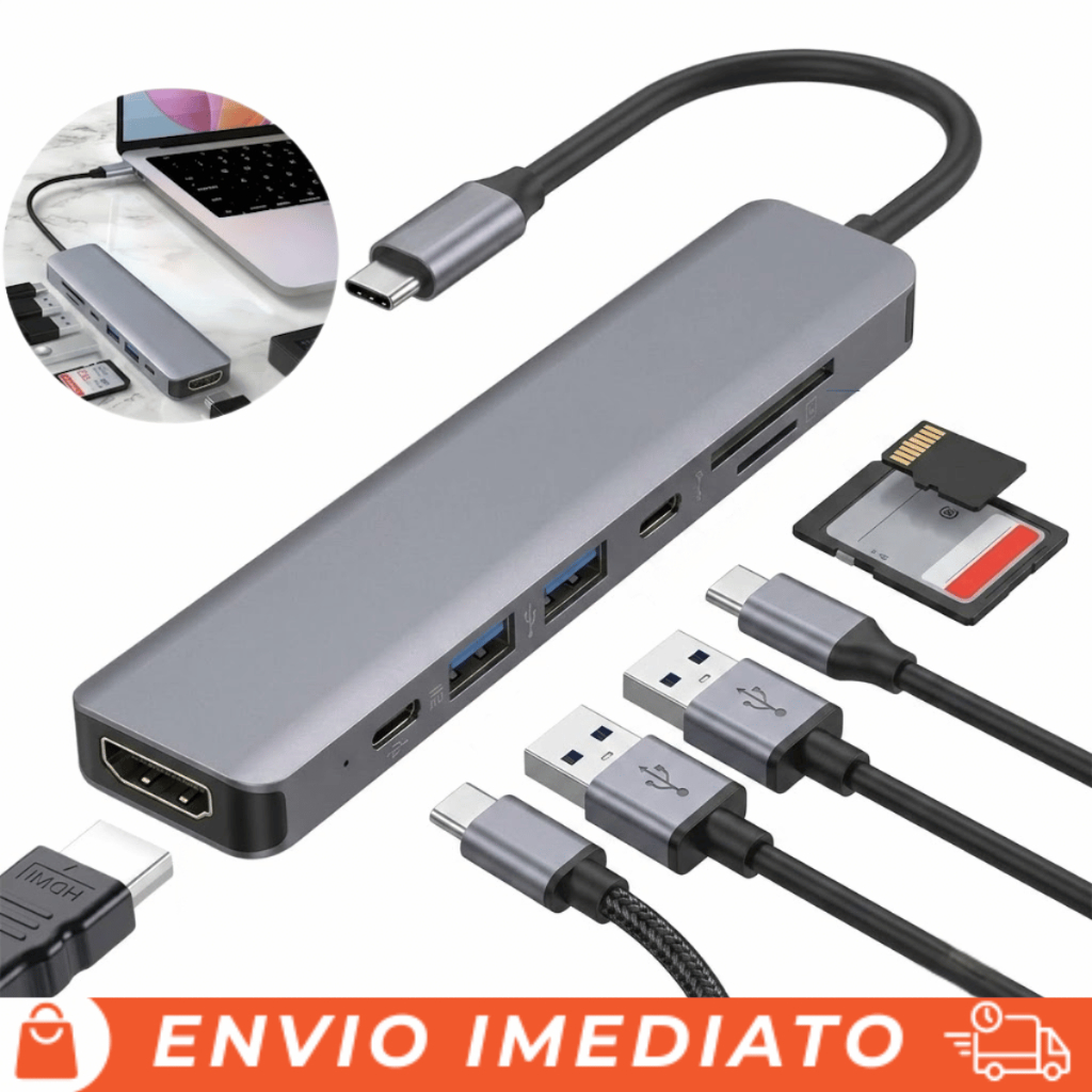 Hub USB-C 7 em 1 Adaptador HDMI 4K USB 3.0 PD 100W