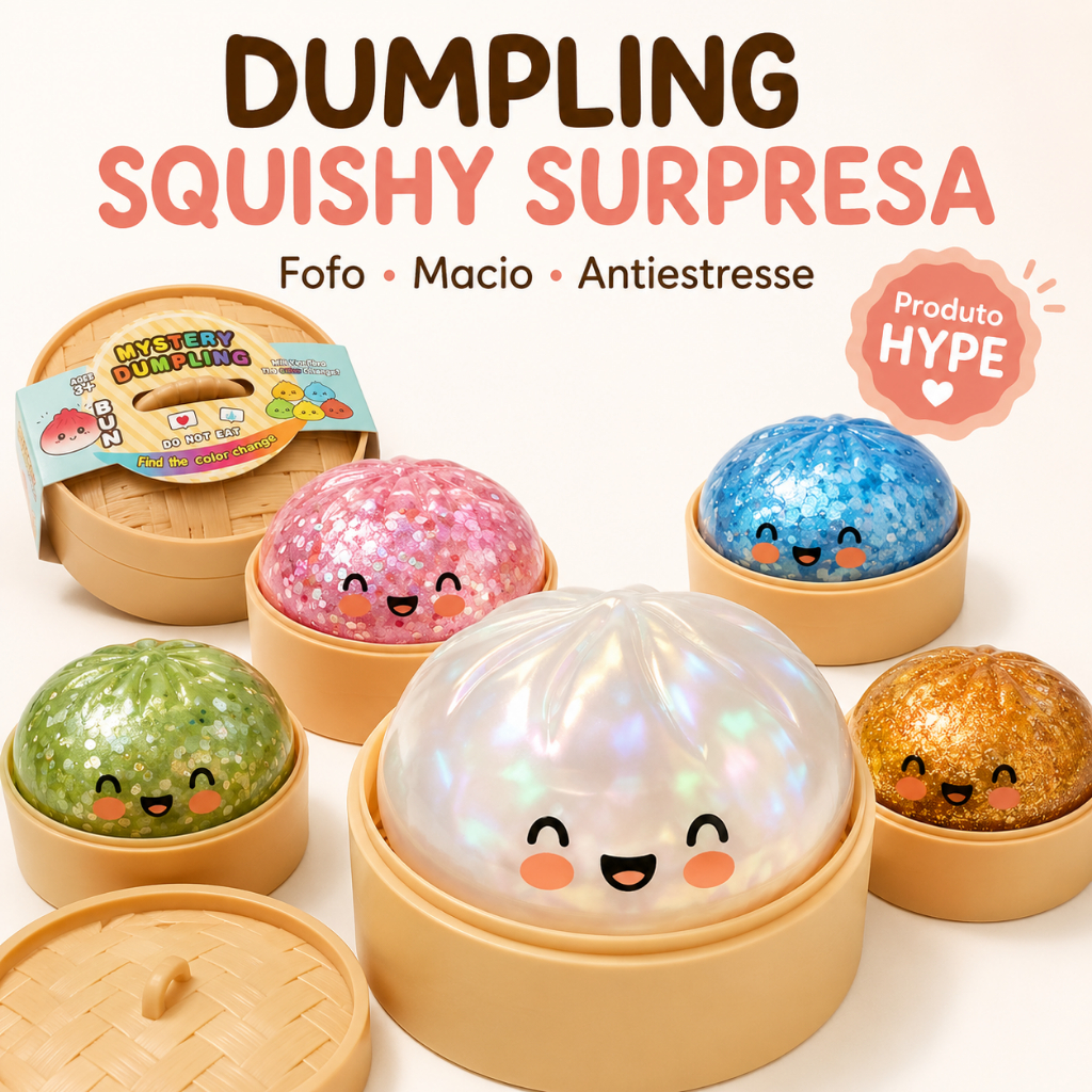 Squishy Bolinho Baozi Glitter Caixa Misteriosa Bri