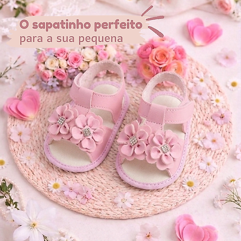 Sapatinho de Bebê Menina Flor Macio e Confortáve