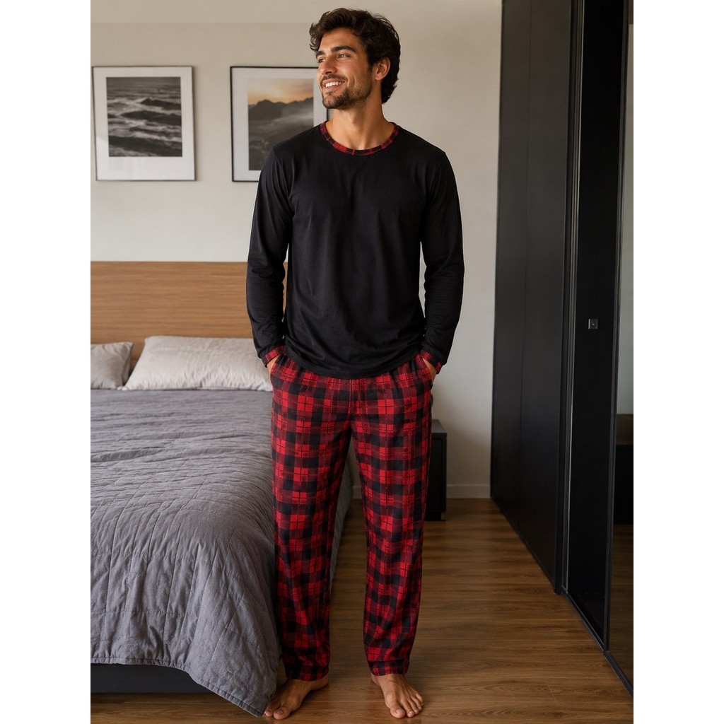 Pijama Masculino Longo  Básico Xadrez Outono Inve
